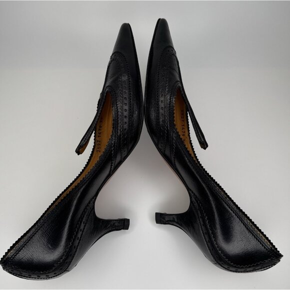 Vintage Yves Saint Laurent Size 39 8 YSL Black Leather Kitten Heels Shoes Pump - Picture 5 of 10